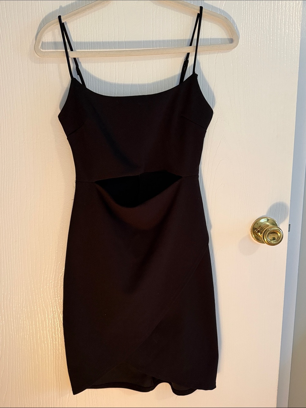 Lulu's Black Spaghetti-Strap Mini Dress with Front Cutout